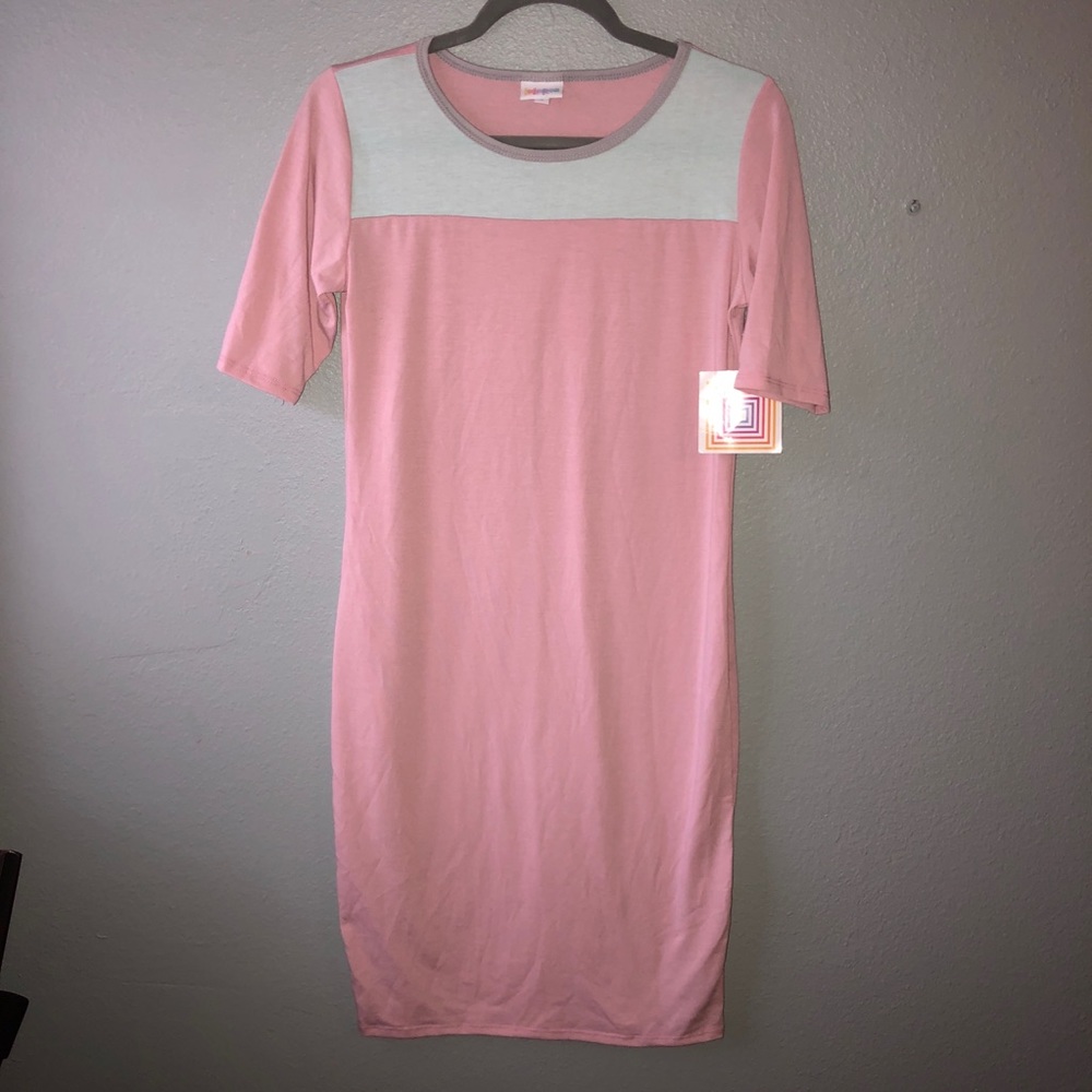 New LulaRoe Julia Block small dress pink gray